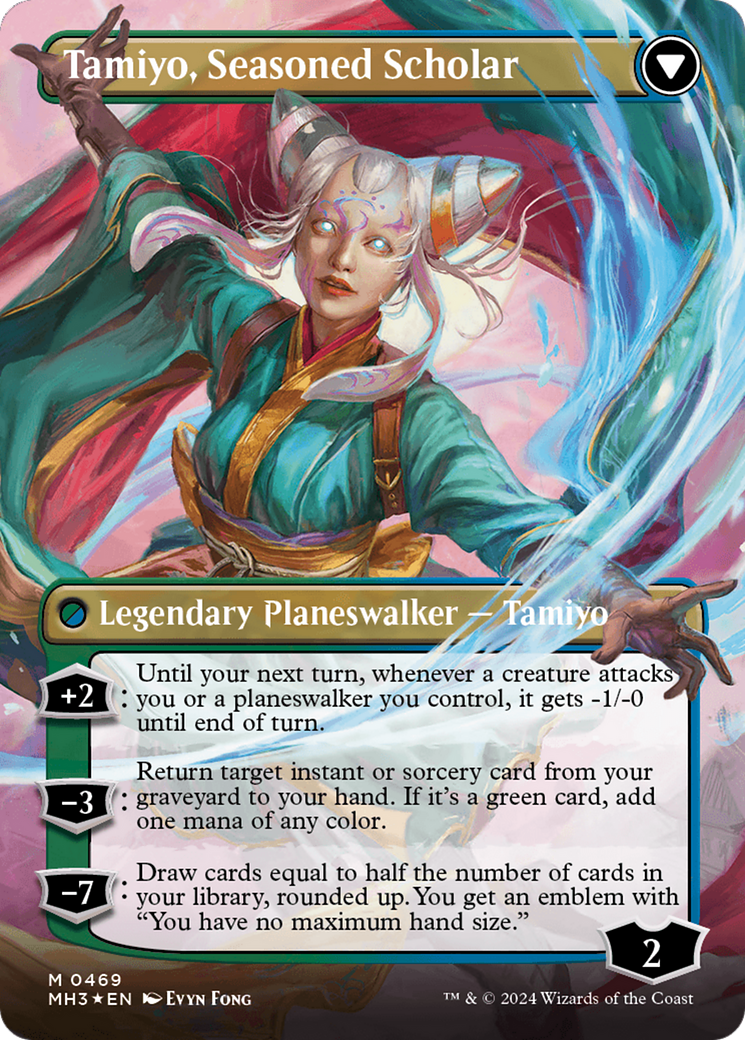 Tamiyo, Inquisitive Student // Tamiyo, Seasoned Scholar (Borderless) (Textured Foil) [Modern Horizons 3] | Webway Games