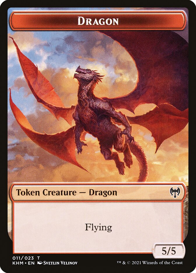 Elf Warrior // Dragon Double-Sided Token [Kaldheim Tokens] | Webway Games