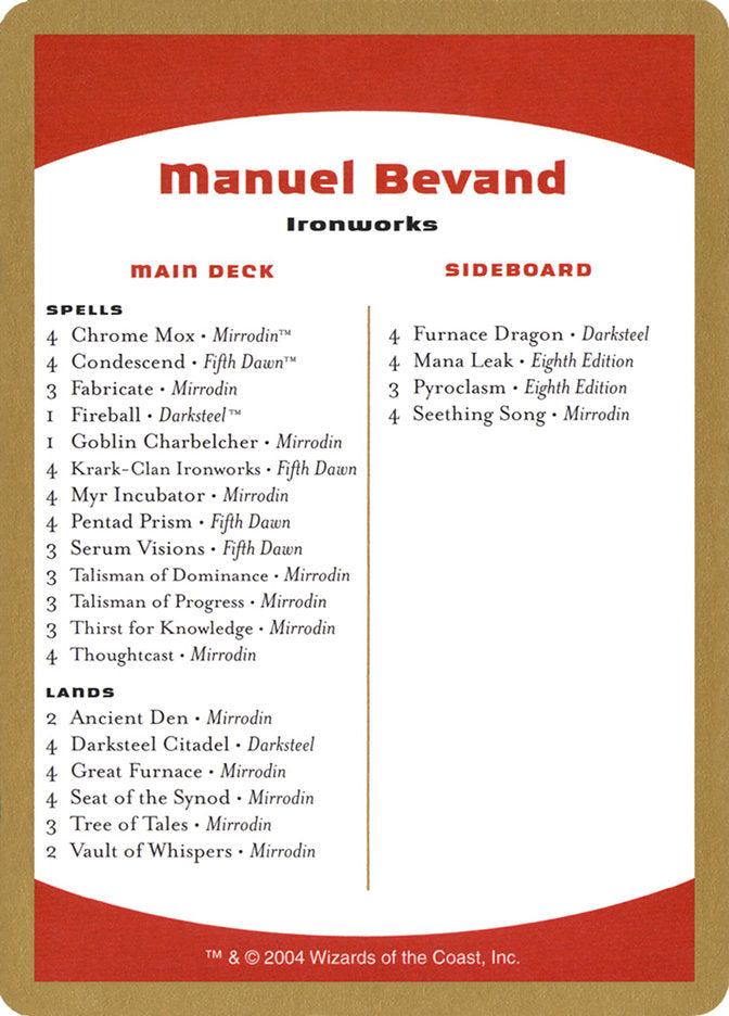 Manuel Bevand Decklist [World Championship Decks 2004] | Webway Games