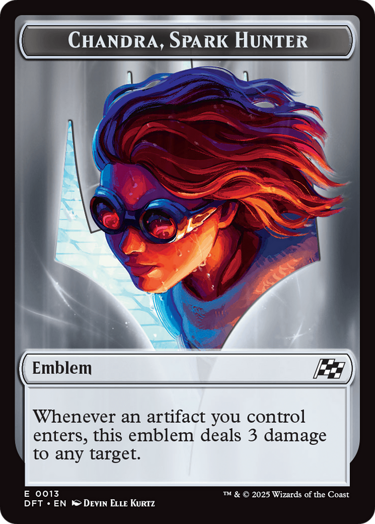 Emblem - Chandra, Spark Hunter // Vehicle Double-Sided Token [Aetherdrift Tokens] | Webway Games