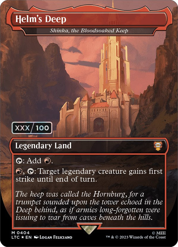 Helm's Deep - Shinka, the Bloodsoaked Keep (Borderless) (Serialized) [The Lord of the Rings: Tales of Middle-Earth Commander] | Webway Games