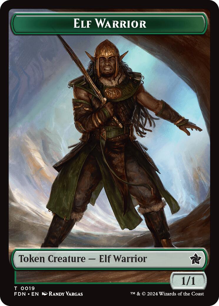 Elf Warrior // Raccoon Doubled-Sided Token [Foundations Tokens] | Webway Games