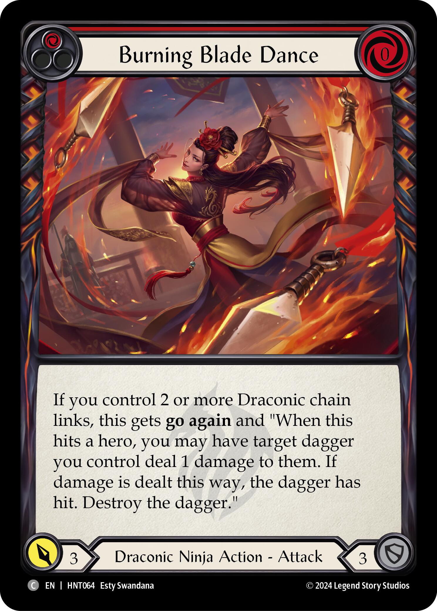 Burning Blade Dance (Red) [HNT064] (The Hunted)  Rainbow Foil | Webway Games