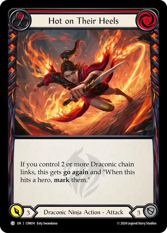 Hot on Their Heels (Red) [CIN014] (The Hunted Cindra Blitz Deck) | Webway Games