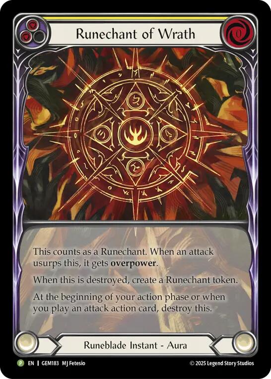 Runechant of Wrath (Yellow) [GEM183-RF] (GEM Pack 5)  Rainbow Foil | Webway Games