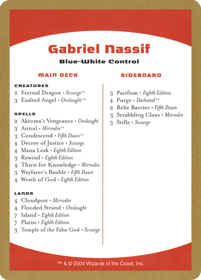Gabriel Nassif Decklist [World Championship Decks 2004] | Webway Games
