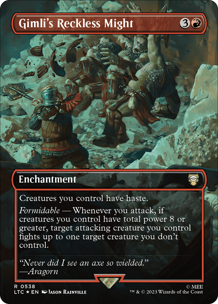 Gimli's Reckless Might (Borderless) (Surge Foil) [The Lord of the Rings: Tales of Middle-Earth Commander] | Webway Games