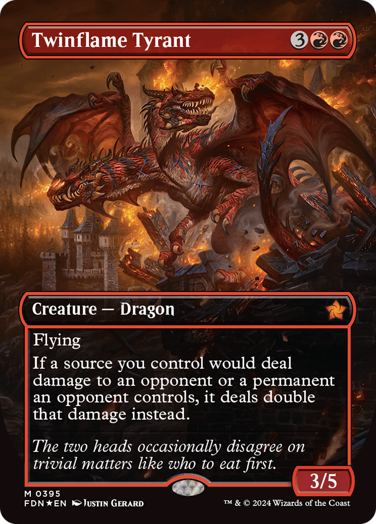 Twinflame Tyrant (Borderless) (Mana Foil) [Foundations] | Webway Games