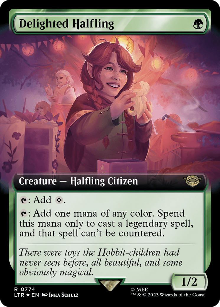 Delighted Halfling (Extended Art) (Surge Foil) [The Lord of the Rings: Tales of Middle-Earth] | Webway Games