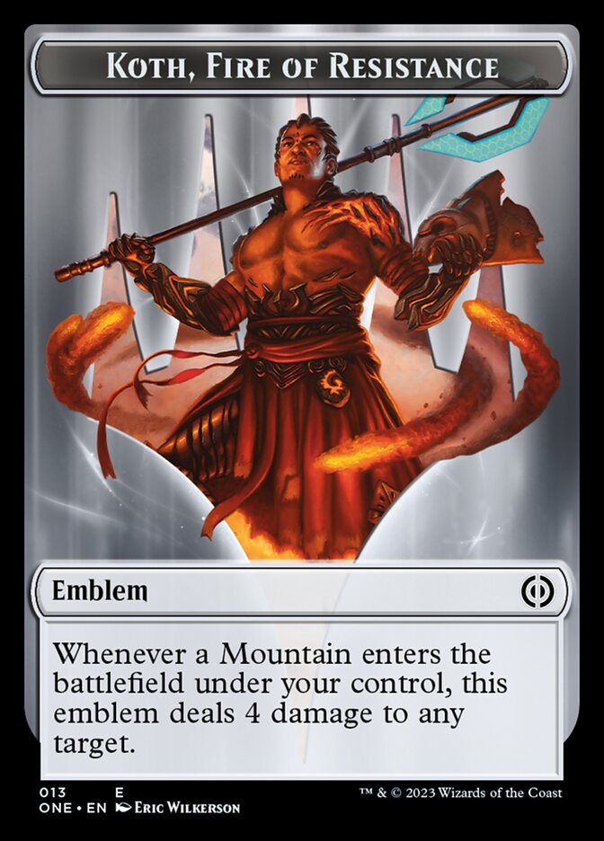 Rebel // Koth, Fire of Resistance Emblem Double-Sided Token [Phyrexia: All Will Be One Tokens] | Webway Games