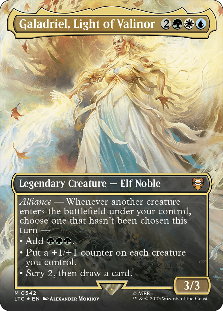 Galadriel, Light of Valinor (Borderless) (Surge Foil) [The Lord of the Rings: Tales of Middle-Earth Commander] | Webway Games