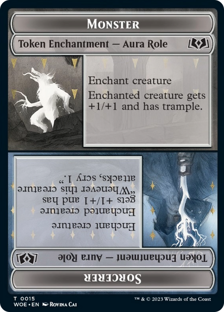 Monster Role / Sorcerer Role // Royal Role / Young Hero Role Double-Sided Token [Wilds of Eldraine Tokens] | Webway Games