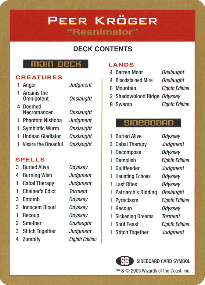Peer Kroger Decklist [World Championship Decks 2003] | Webway Games