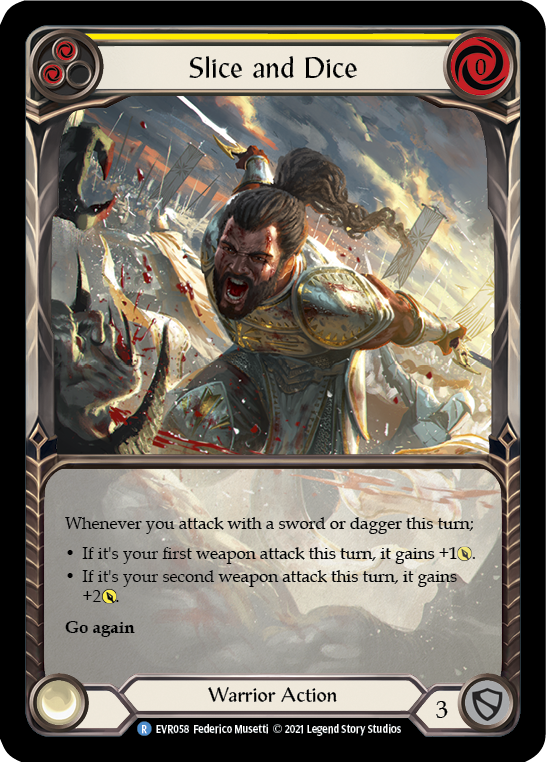 Slice and Dice (Yellow) [EVR058] (Everfest)  1st Edition Extended Art Rainbow Foil | Webway Games