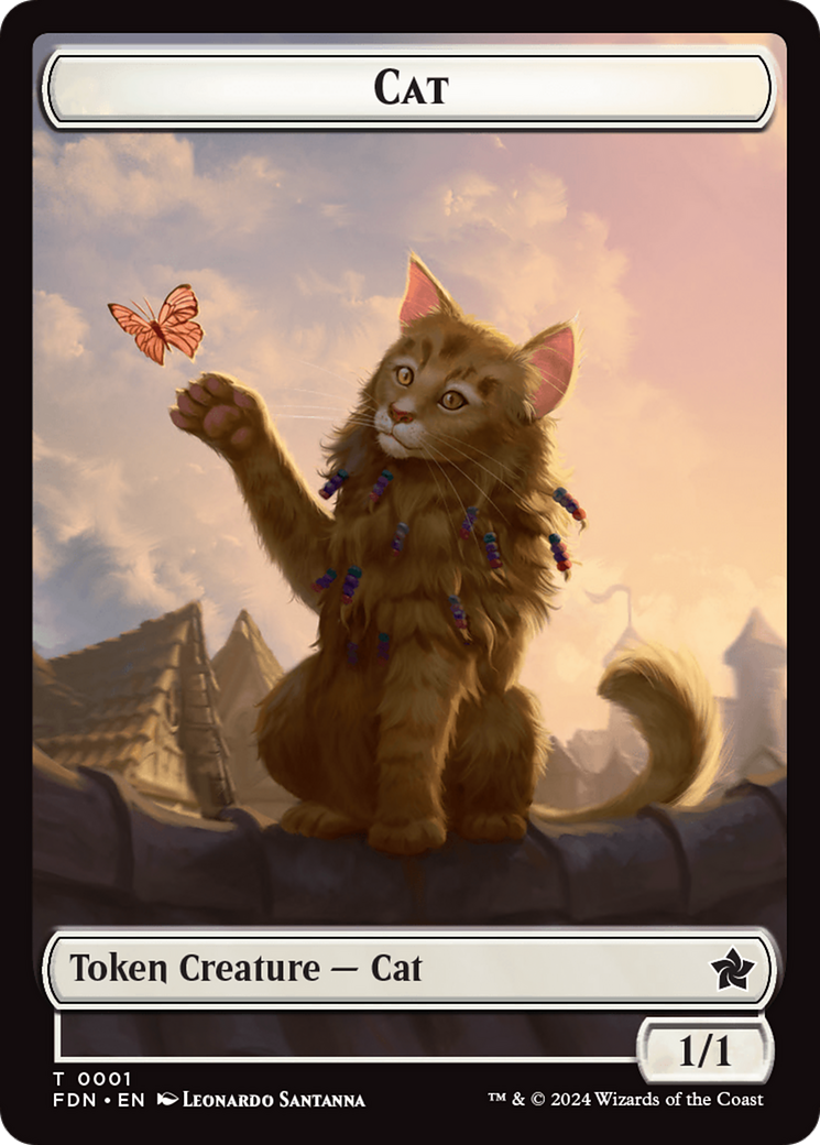 Elf Warrior // Cat (001) Doubled-Sided Token [Foundations Tokens] | Webway Games