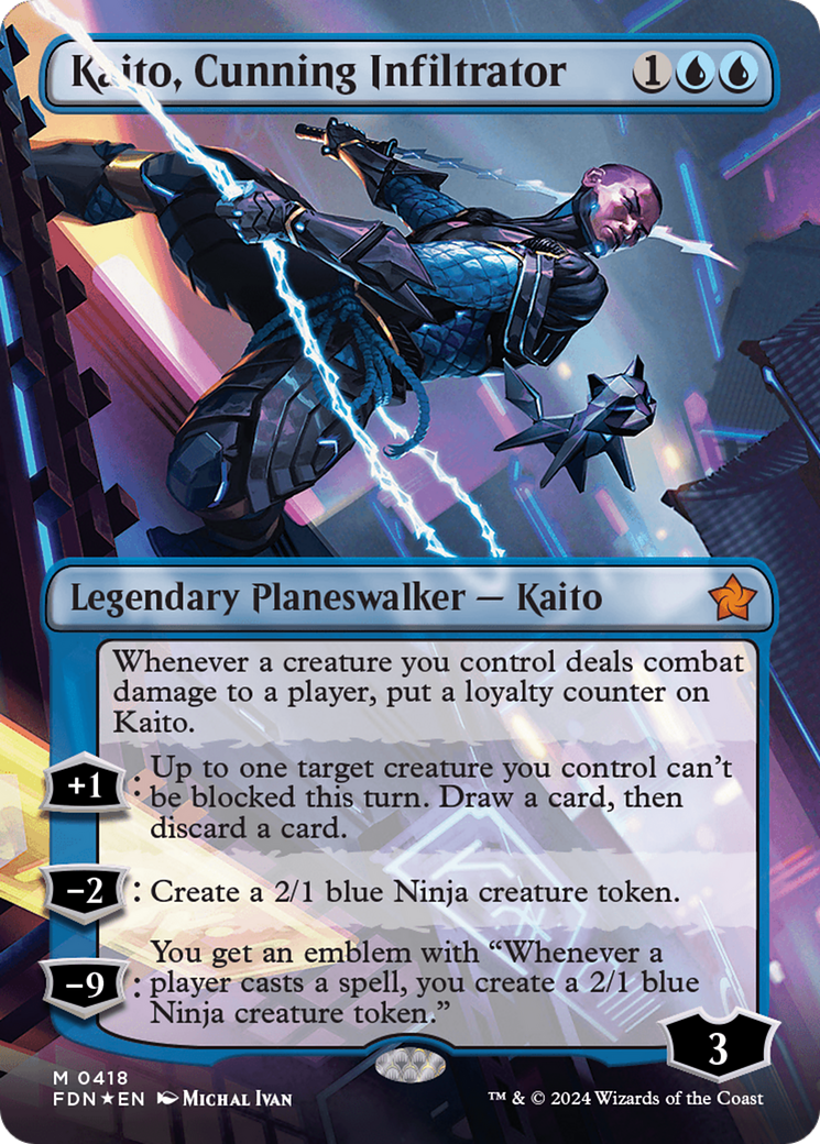 Kaito, Cunning Infiltrator (Borderless) (Mana Foil) [Foundations] | Webway Games