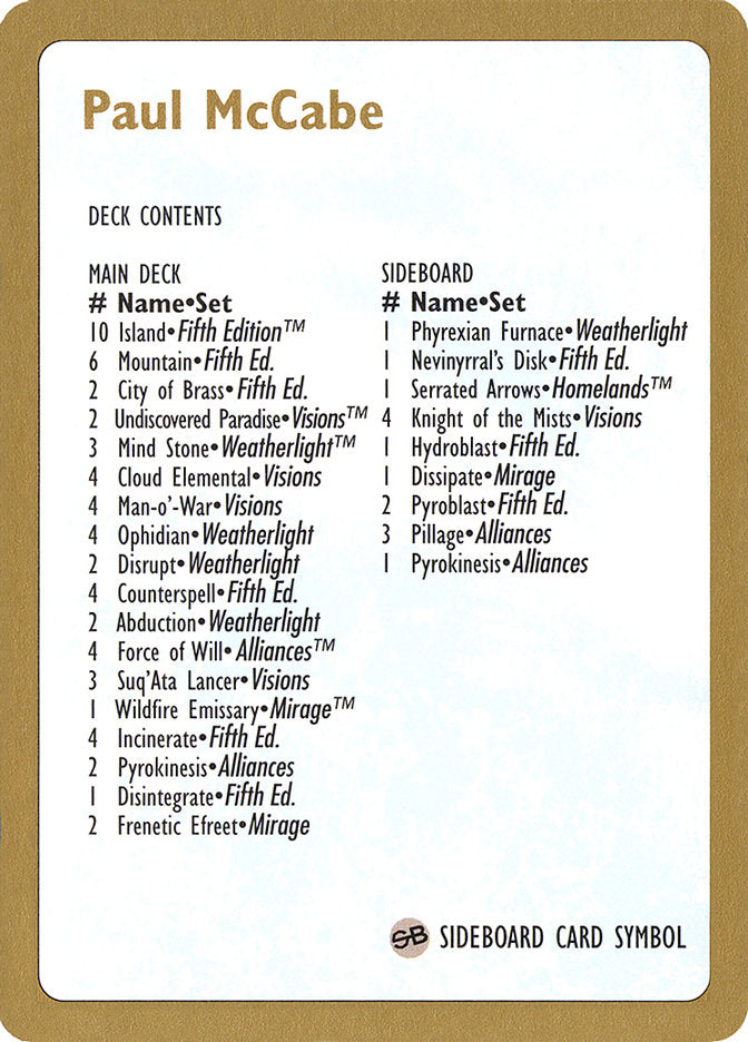 Paul McCabe Decklist [World Championship Decks 1997] | Webway Games