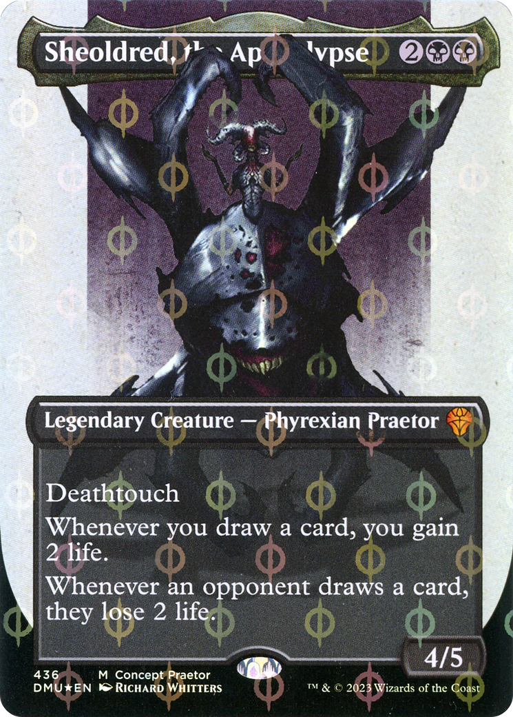 Sheoldred, the Apocalypse (Borderless Concept Praetors Step-and-Compleat Foil) [Phyrexia: All Will Be One] | Webway Games