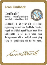 1996 Leon Lindback Biography Card [World Championship Decks] | Webway Games