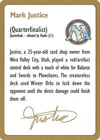 1996 Mark Justice Biography Card [World Championship Decks] | Webway Games
