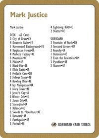 1996 Mark Justice Decklist Card [World Championship Decks] | Webway Games