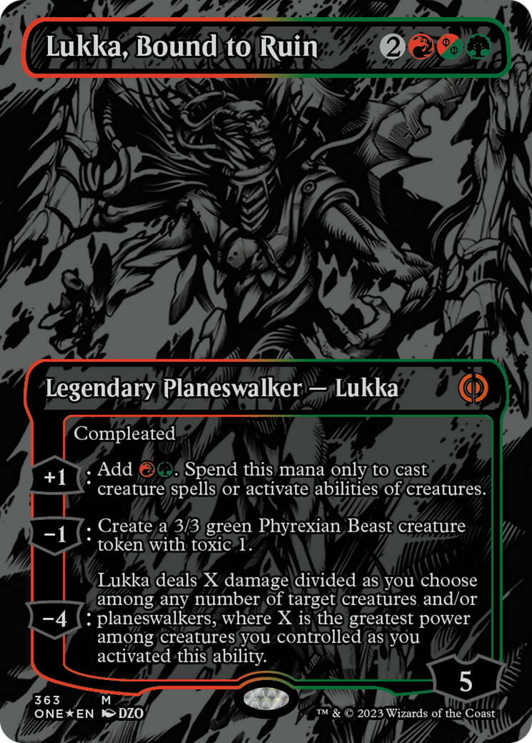 Lukka, Bound to Ruin (Oil Slick Raised Foil) [Phyrexia: All Will Be One] | Webway Games