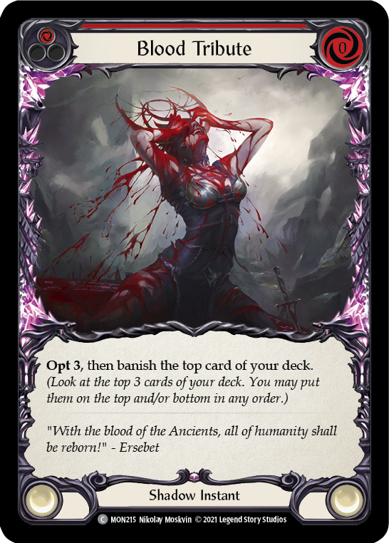 Blood Tribute (Red) (Rainbow Foil) [MON215-RF] 1st Edition Rainbow Foil | Webway Games