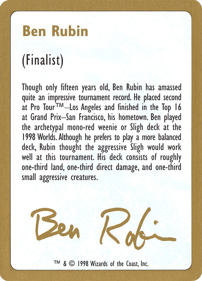 Ben Rubin Bio [World Championship Decks 1998] | Webway Games