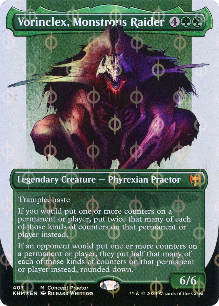 Vorinclex, Monstrous Raider (Borderless Concept Praetors Step-and-Compleat Foil) [Phyrexia: All Will Be One] | Webway Games