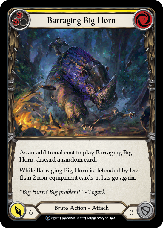Barraging Big Horn (Yellow) (Rainbow Foil) [CRU011-RF] Unlimited Rainbow Foil | Webway Games