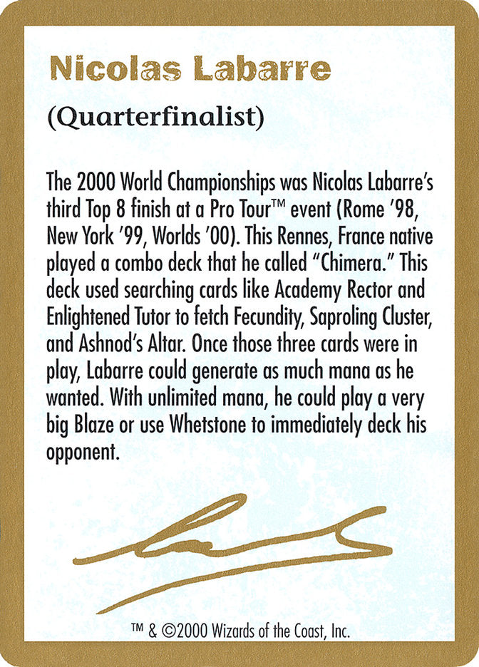 Nicolas Labarre Bio [World Championship Decks 2000] | Webway Games