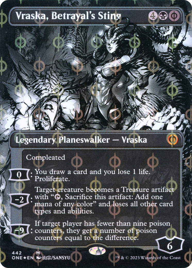 Vraska, Betrayal's Sting (Borderless Manga Step-and-Compleat Foil) [Phyrexia: All Will Be One] | Webway Games