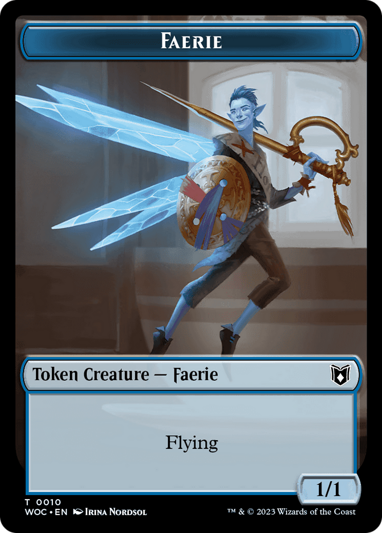 Faerie // Saproling Double-Sided Token [Wilds of Eldraine Commander Tokens] | Webway Games