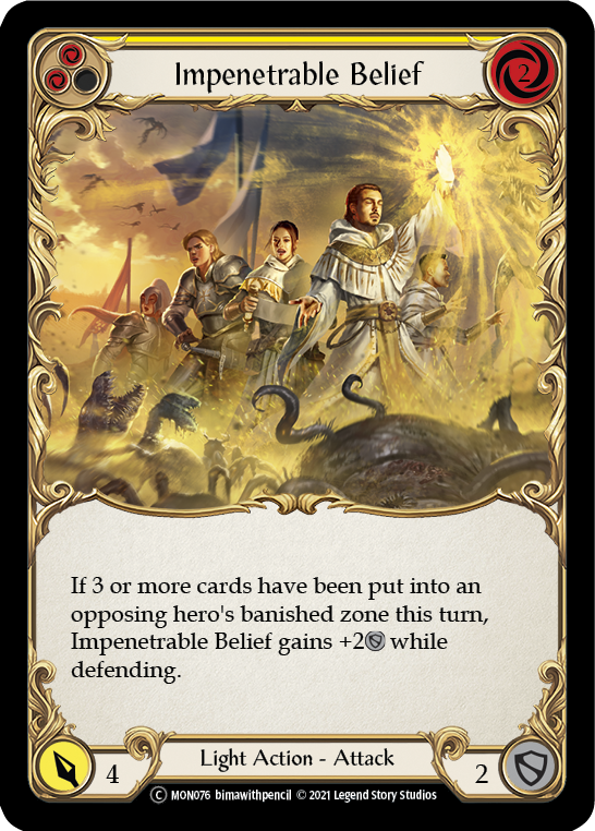 Impenetrable Belief (Yellow) (Rainbow Foil) [U-MON076-RF] Unlimited Rainbow Foil | Webway Games
