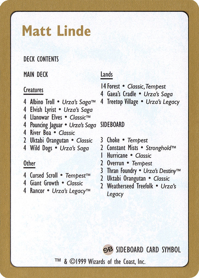 Matt Linde Decklist [World Championship Decks 1999] | Webway Games