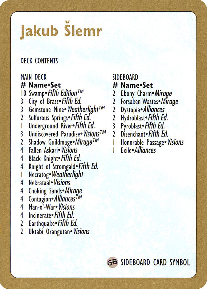 Jakub Šlemr Decklist [World Championship Decks 1997] | Webway Games