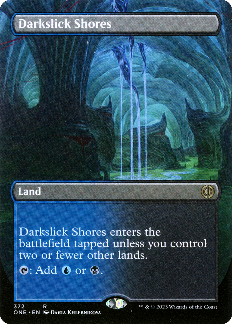Darkslick Shores (Borderless Alternate Art) [Phyrexia: All Will Be One] | Webway Games