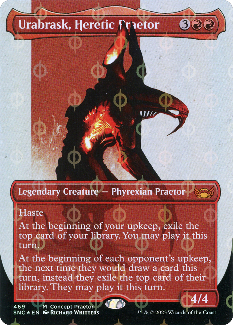 Urabrask, Heretic Praetor (Borderless Concept Praetors Step-and-Compleat Foil) [Phyrexia: All Will Be One] | Webway Games