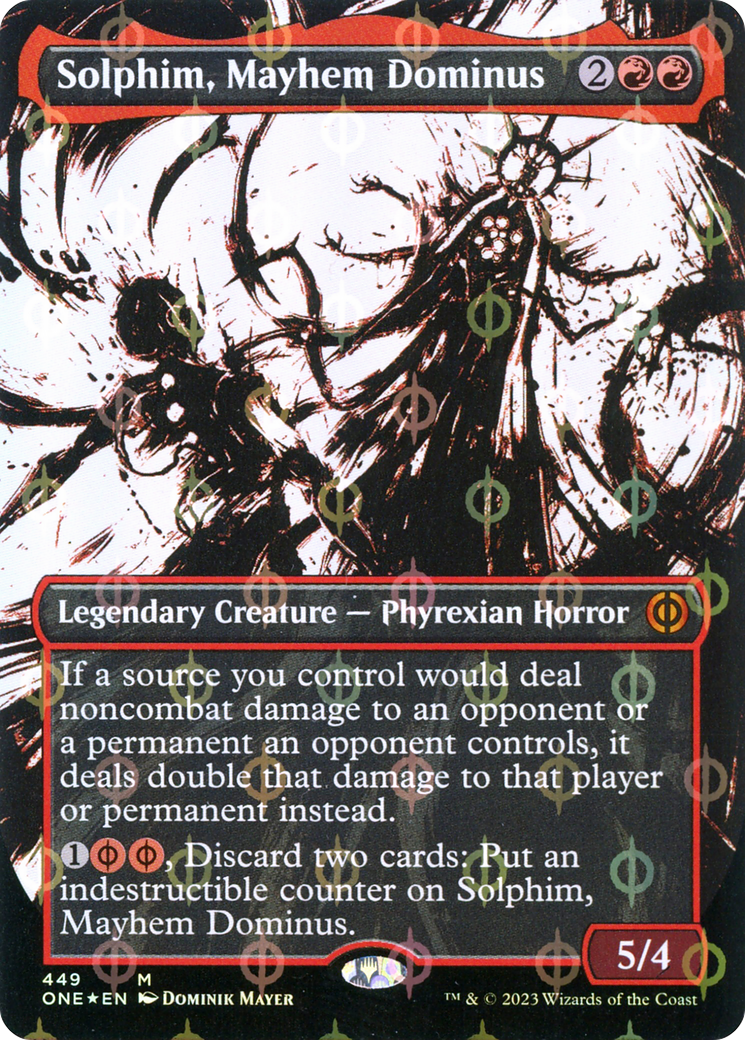 Solphim, Mayhem Dominus (Borderless Ichor Step-and-Compleat Foil) [Phyrexia: All Will Be One] | Webway Games