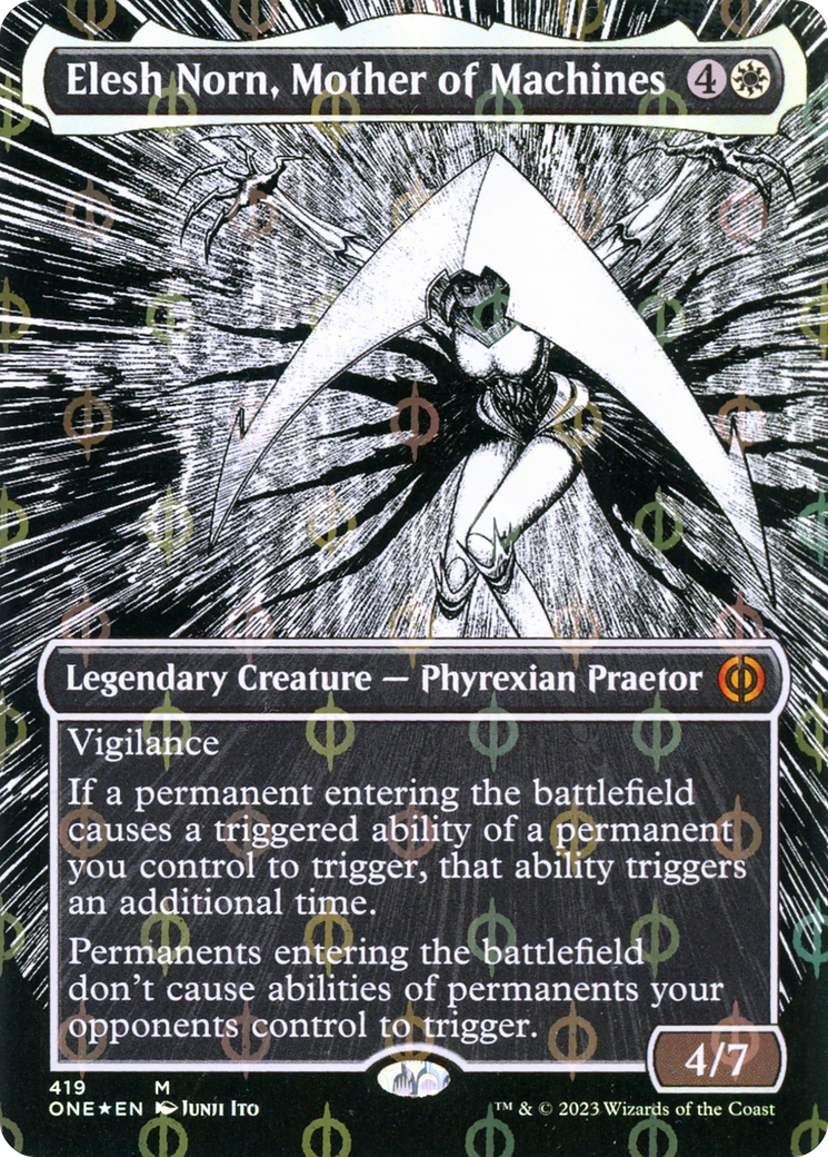 Elesh Norn, Mother of Machines (Borderless Manga Step-and-Compleat Foil) [Phyrexia: All Will Be One] | Webway Games