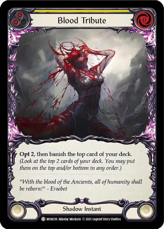 Blood Tribute (Yellow) (Rainbow Foil) [MON216-RF] 1st Edition Rainbow Foil | Webway Games