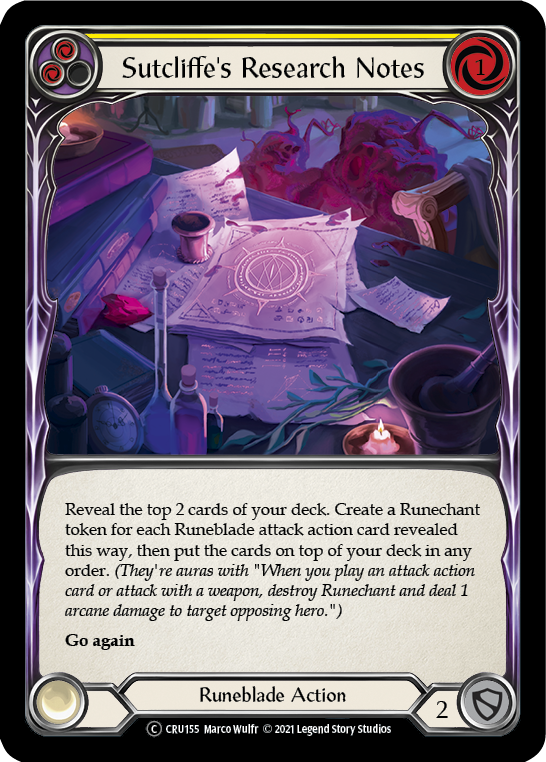 Sutcliffe's Research Notes (Yellow) (Rainbow Foil) [CRU155-RF] Unlimited Rainbow Foil | Webway Games