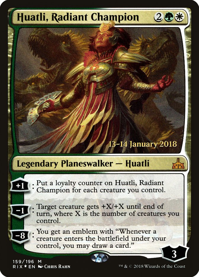 Huatli, Radiant Champion (Prerelease) [Rivals of Ixalan Prerelease Promos] | Webway Games