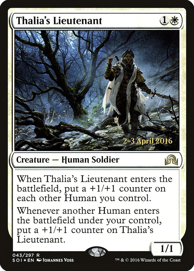 Thalia's Lieutenant (Prerelease) [Shadows over Innistrad Prerelease Promos] | Webway Games