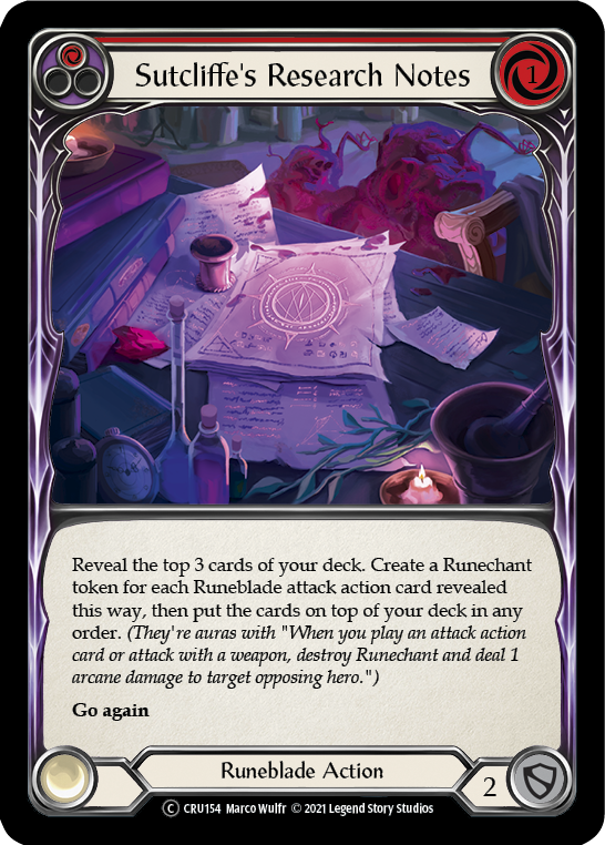 Sutcliffe's Research Notes (Red) (Rainbow Foil) [CRU154-RF] Unlimited Rainbow Foil | Webway Games
