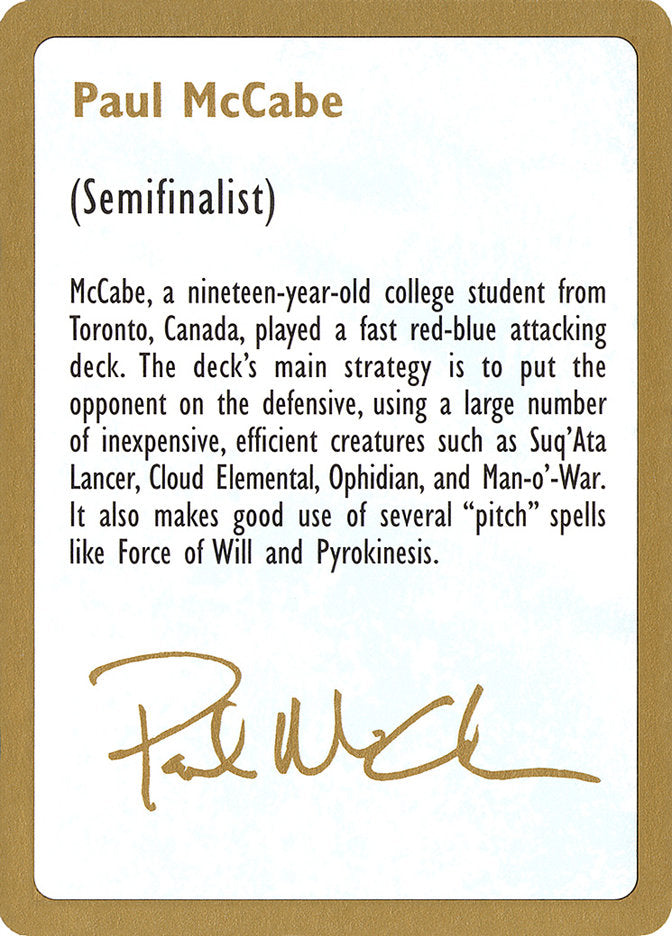 Paul McCabe Bio [World Championship Decks 1997] | Webway Games