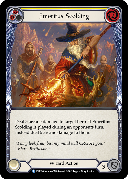 Emeritus Scolding (Yellow) [EVR126] (Everfest)  1st Edition Rainbow Foil | Webway Games