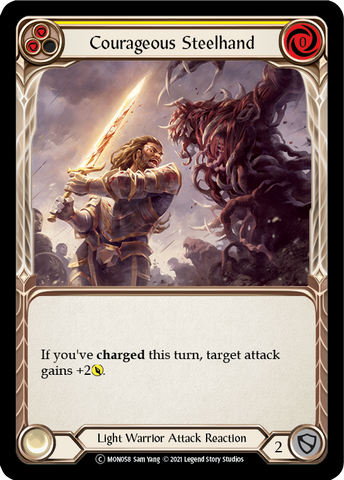 Courageous Steelhand (Yellow) (Rainbow Foil) [U-MON058-RF] Unlimited Rainbow Foil