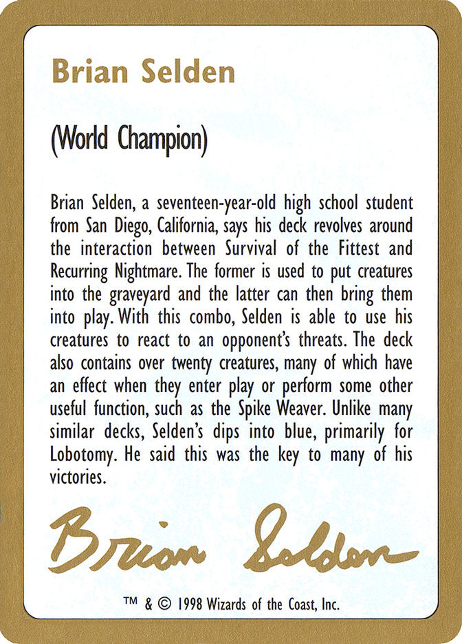 Brian Selden Bio [World Championship Decks 1998] | Webway Games
