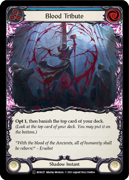 Blood Tribute (Blue) (Rainbow Foil) [U-MON217-RF] Unlimited Rainbow Foil | Webway Games